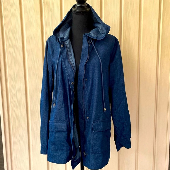 Denim Navy Blue Hooded Stylish Pretty Jacket with Pockets - Picture 8 of 11